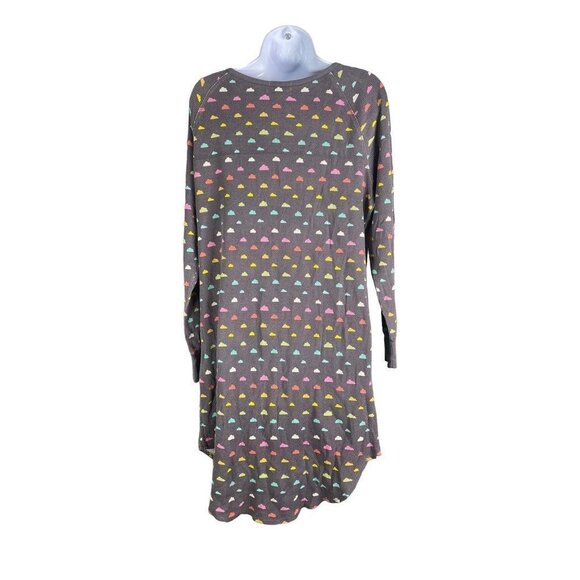 Hello Nite Womens Sleepshirt Gray Multicolor Cloud Round Hem Button Henley S New - Picture 2 of 4